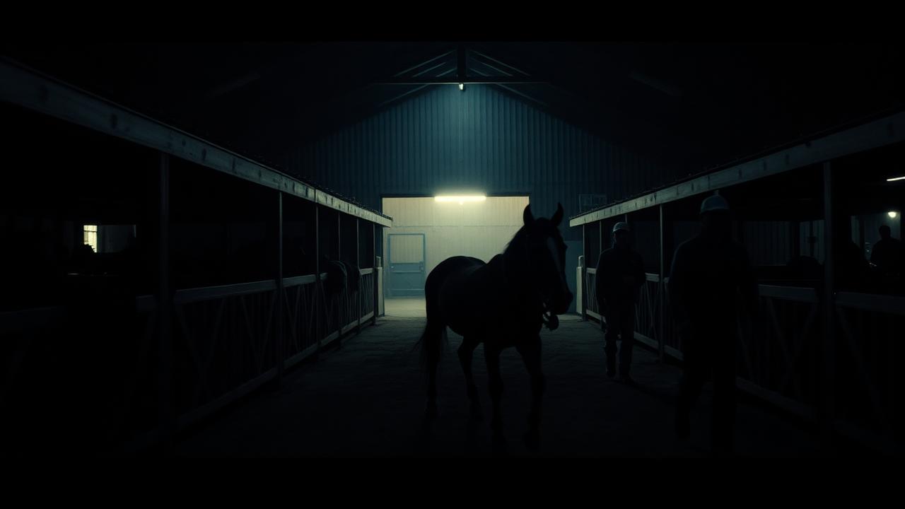 A yearling walking the sales grounds beside its handler